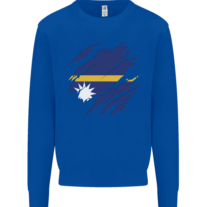 Torn Nauru Flag Nauruan Day Football Mens Sweatshirt Jumper Royal Blue