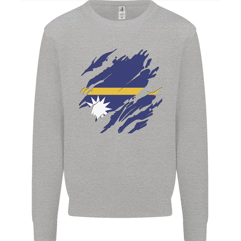 Torn Nauru Flag Nauruan Day Football Mens Sweatshirt Jumper Sports Grey