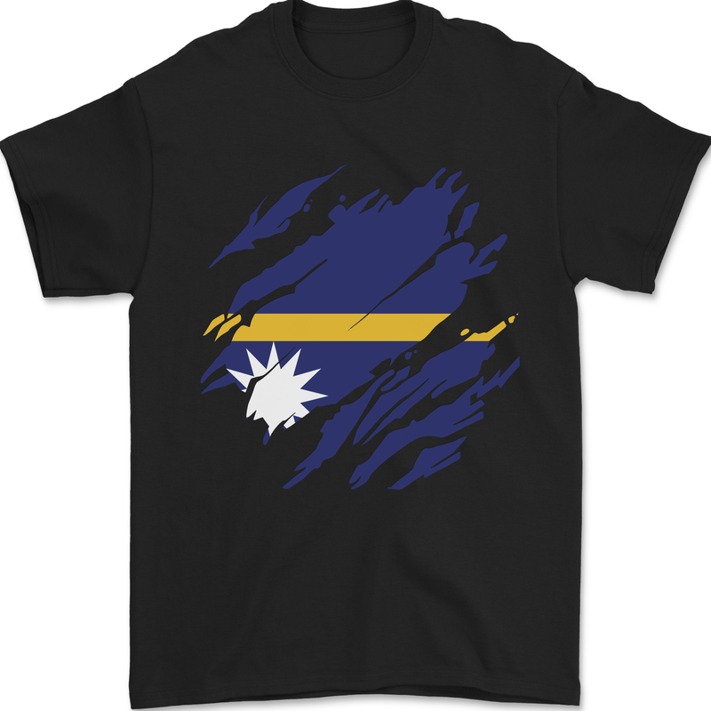 Torn Nauru Flag Nauruan Day Football Mens T-Shirt 100% Cotton Black