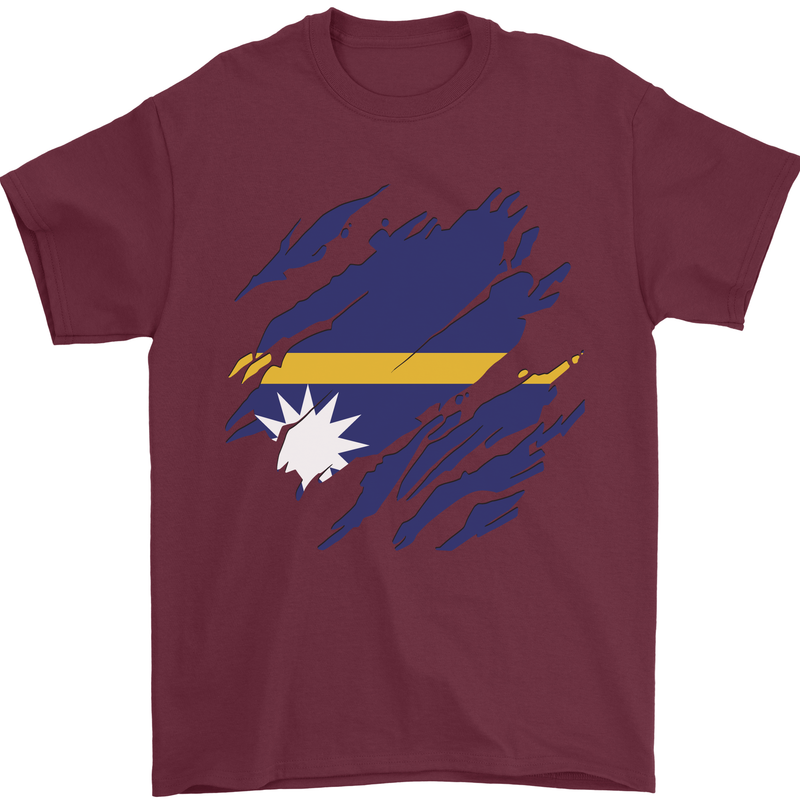 Torn Nauru Flag Nauruan Day Football Mens T-Shirt 100% Cotton Maroon