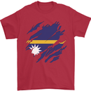 Torn Nauru Flag Nauruan Day Football Mens T-Shirt 100% Cotton Red