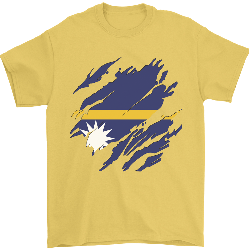 Torn Nauru Flag Nauruan Day Football Mens T-Shirt 100% Cotton Yellow