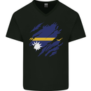 Torn Nauru Flag Nauruan Day Football Mens V-Neck Cotton T-Shirt Black