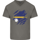 Torn Nauru Flag Nauruan Day Football Mens V-Neck Cotton T-Shirt Charcoal
