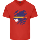 Torn Nauru Flag Nauruan Day Football Mens V-Neck Cotton T-Shirt Red