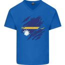 Torn Nauru Flag Nauruan Day Football Mens V-Neck Cotton T-Shirt Royal Blue