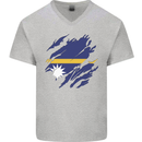 Torn Nauru Flag Nauruan Day Football Mens V-Neck Cotton T-Shirt Sports Grey