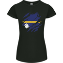 Torn Nauru Flag Nauruan Day Football Womens Petite Cut T-Shirt Black