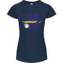 Torn Nauru Flag Nauruan Day Football Womens Petite Cut T-Shirt Navy Blue