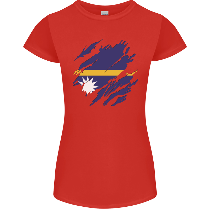 Torn Nauru Flag Nauruan Day Football Womens Petite Cut T-Shirt Red