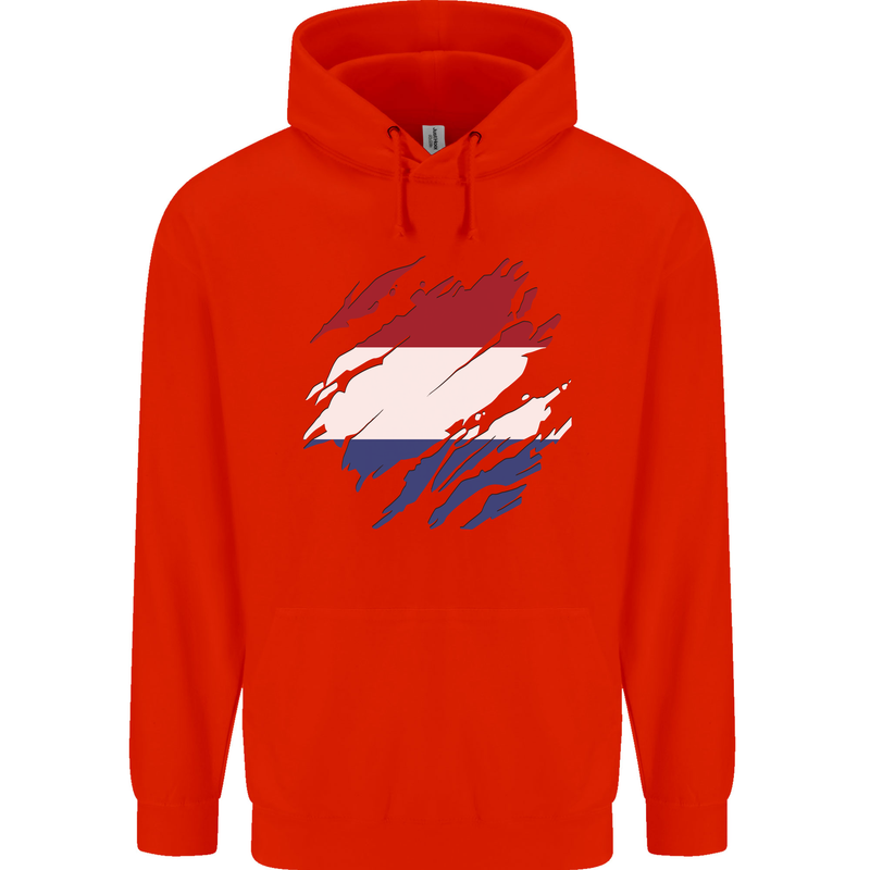 Torn Netherlands Flag Holland Dutch Day Football Childrens Kids Hoodie Bright Red