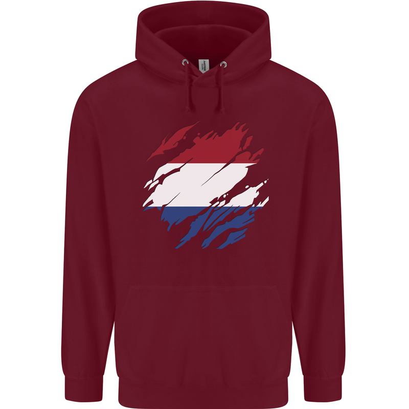 Torn Netherlands Flag Holland Dutch Day Football Childrens Kids Hoodie Maroon