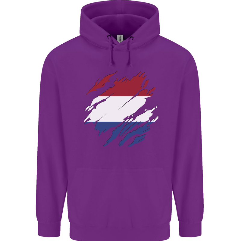 Torn Netherlands Flag Holland Dutch Day Football Childrens Kids Hoodie Purple