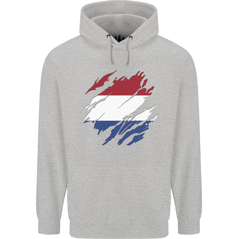 Torn Netherlands Flag Holland Dutch Day Football Childrens Kids Hoodie Sports Grey