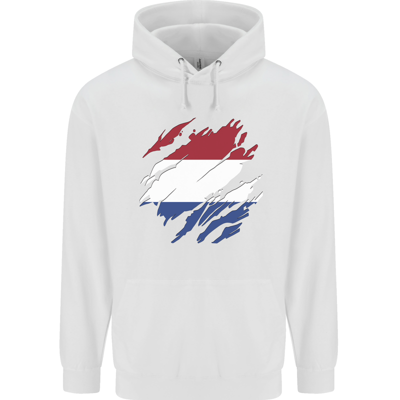 Torn Netherlands Flag Holland Dutch Day Football Childrens Kids Hoodie White