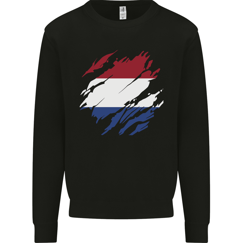 Torn Netherlands Flag Holland Dutch Day Football Kids Sweatshirt Jumper Black