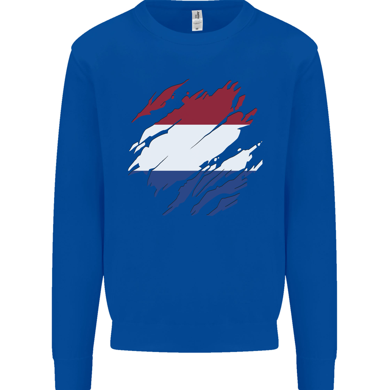 Torn Netherlands Flag Holland Dutch Day Football Kids Sweatshirt Jumper Royal Blue