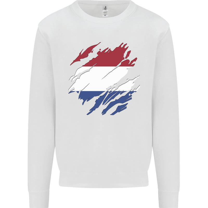Torn Netherlands Flag Holland Dutch Day Football Kids Sweatshirt Jumper White
