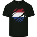 Torn Netherlands Flag Holland Dutch Day Football Kids T-Shirt Childrens Black