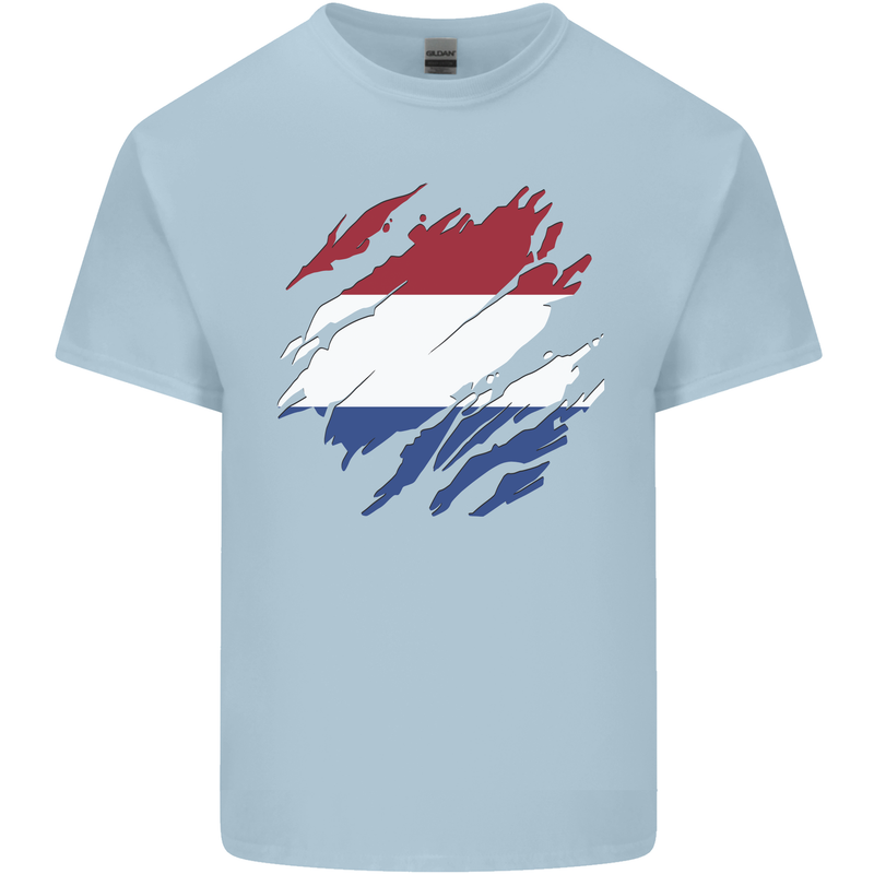 Torn Netherlands Flag Holland Dutch Day Football Kids T-Shirt Childrens Light Blue