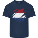 Torn Netherlands Flag Holland Dutch Day Football Kids T-Shirt Childrens Navy Blue
