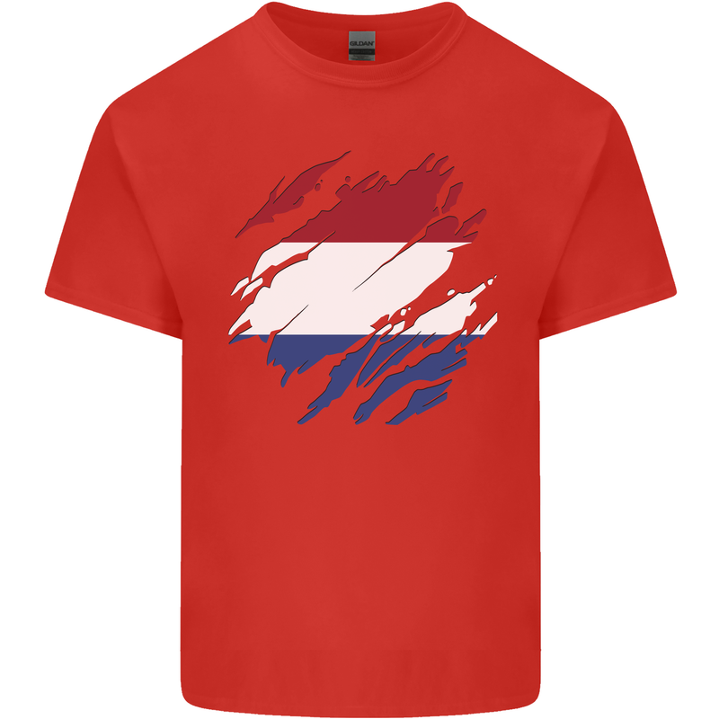 Torn Netherlands Flag Holland Dutch Day Football Kids T-Shirt Childrens Red