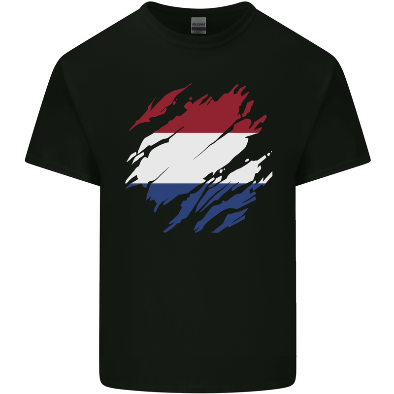 Torn Netherlands Flag Holland Dutch Day Football Mens Cotton T-Shirt Tee Top Black