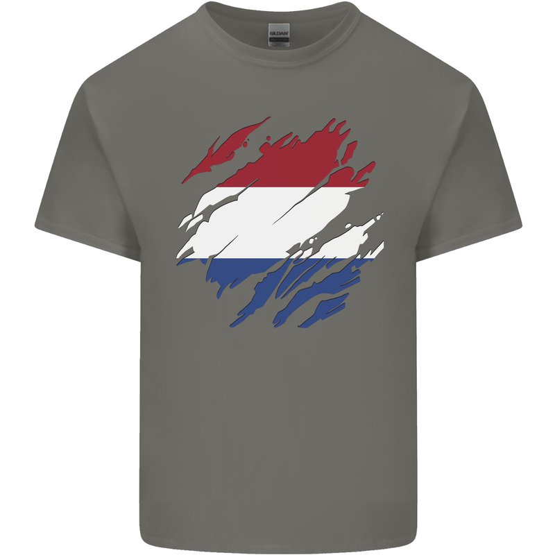 Torn Netherlands Flag Holland Dutch Day Football Mens Cotton T-Shirt Tee Top Charcoal