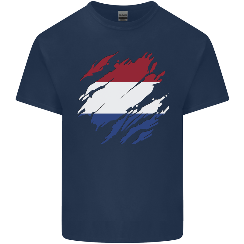 Torn Netherlands Flag Holland Dutch Day Football Mens Cotton T-Shirt Tee Top Navy Blue