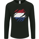 Torn Netherlands Flag Holland Dutch Day Football Mens Long Sleeve T-Shirt Black