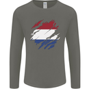 Torn Netherlands Flag Holland Dutch Day Football Mens Long Sleeve T-Shirt Charcoal