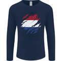 Torn Netherlands Flag Holland Dutch Day Football Mens Long Sleeve T-Shirt Navy Blue