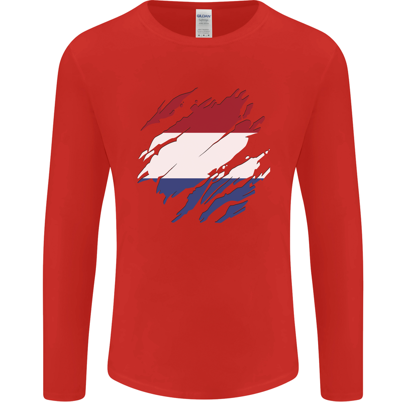 Torn Netherlands Flag Holland Dutch Day Football Mens Long Sleeve T-Shirt Red