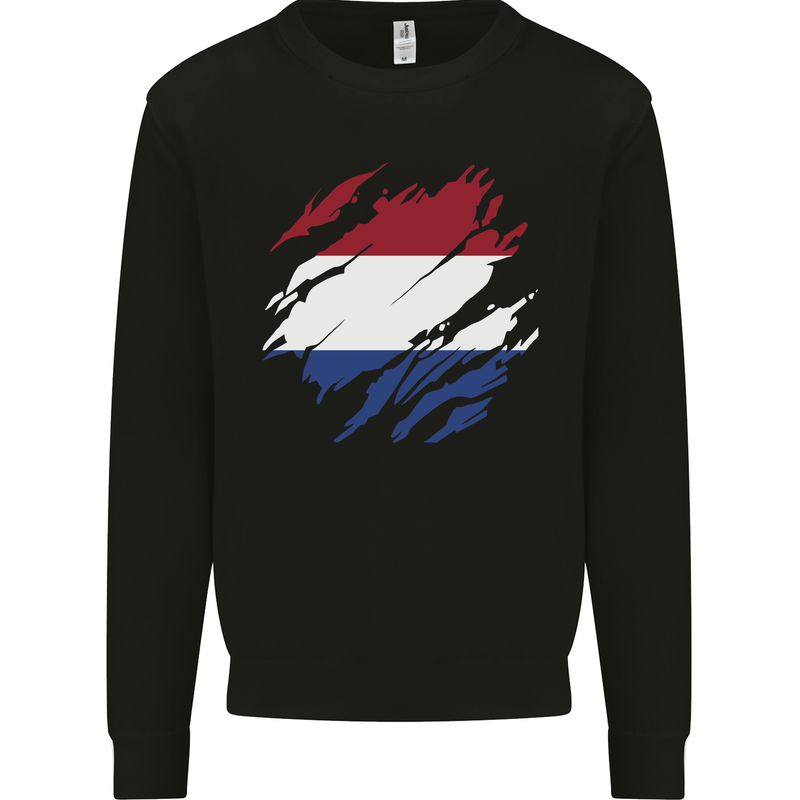 Torn Netherlands Flag Holland Dutch Day Football Mens Sweatshirt Jumper Black