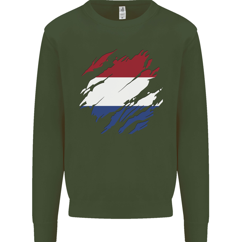 Torn Netherlands Flag Holland Dutch Day Football Mens Sweatshirt Jumper Forest Green