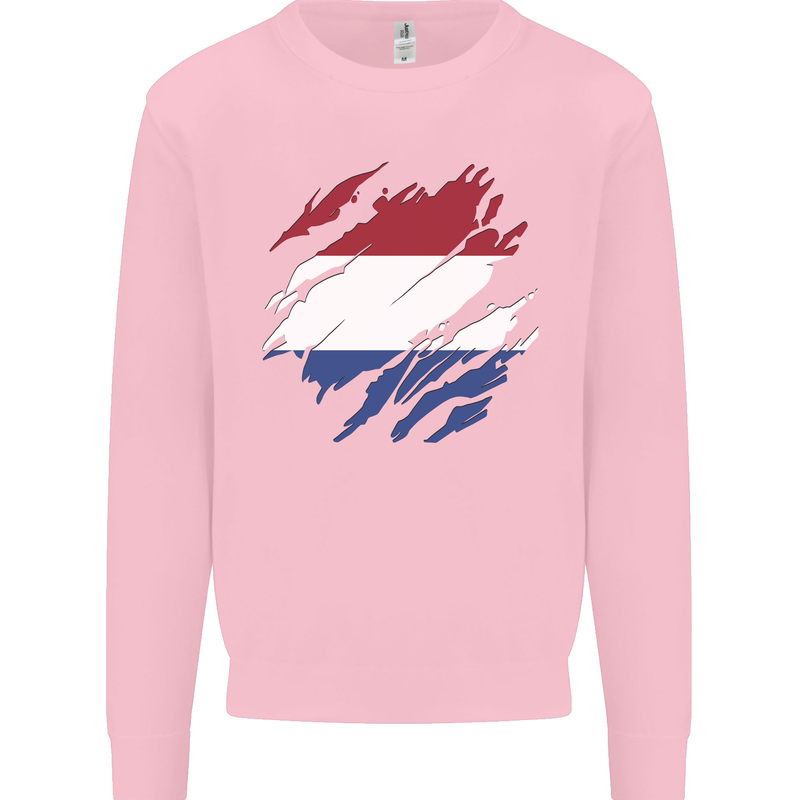 Torn Netherlands Flag Holland Dutch Day Football Mens Sweatshirt Jumper Light Pink