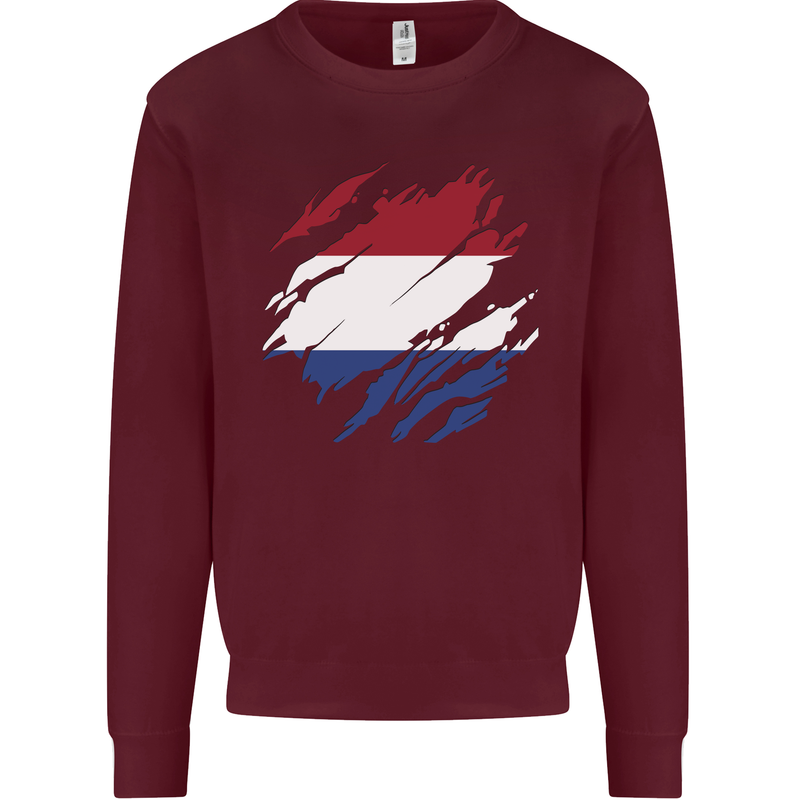 Torn Netherlands Flag Holland Dutch Day Football Mens Sweatshirt Jumper Maroon