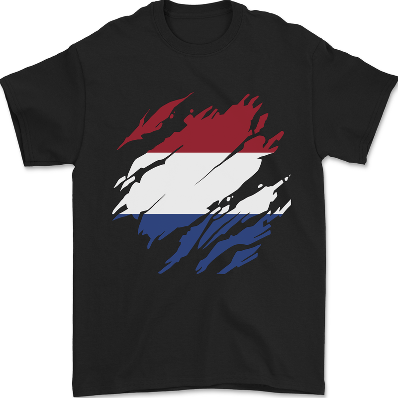Torn Netherlands Flag Holland Dutch Day Football Mens T-Shirt 100% Cotton Black