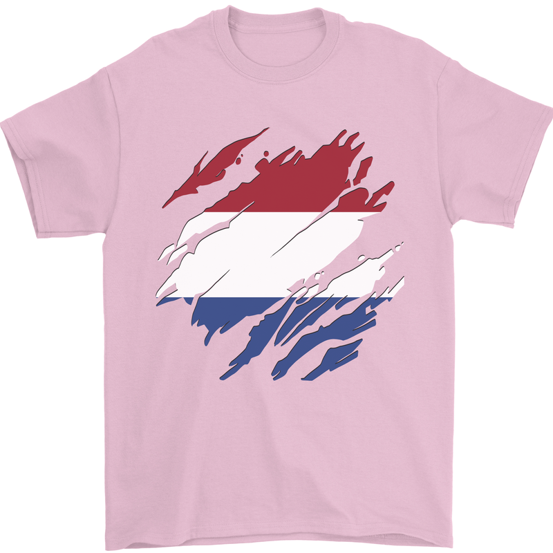 Torn Netherlands Flag Holland Dutch Day Football Mens T-Shirt 100% Cotton Light Pink