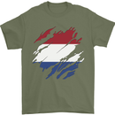 Torn Netherlands Flag Holland Dutch Day Football Mens T-Shirt 100% Cotton Military Green