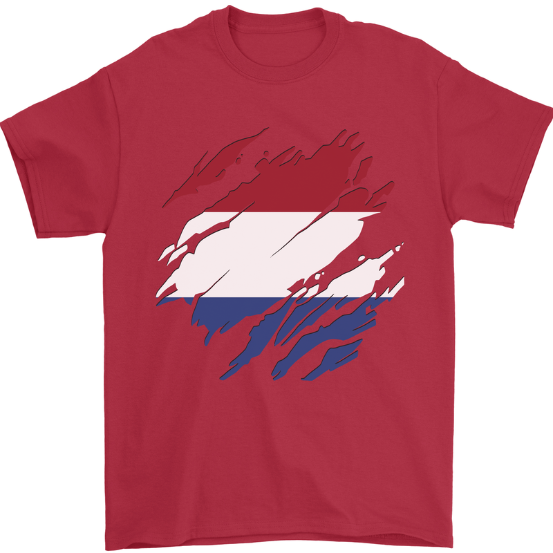 Torn Netherlands Flag Holland Dutch Day Football Mens T-Shirt 100% Cotton Red