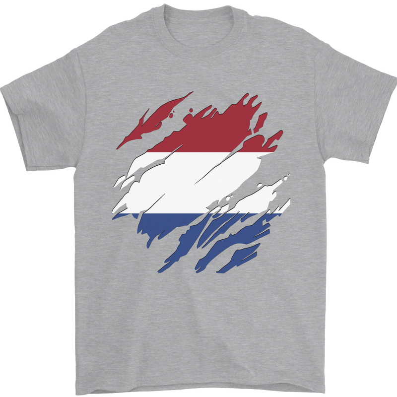 Torn Netherlands Flag Holland Dutch Day Football Mens T-Shirt 100% Cotton Sports Grey