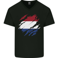 Torn Netherlands Flag Holland Dutch Day Football Mens V-Neck Cotton T-Shirt Black