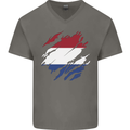 Torn Netherlands Flag Holland Dutch Day Football Mens V-Neck Cotton T-Shirt Charcoal