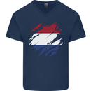 Torn Netherlands Flag Holland Dutch Day Football Mens V-Neck Cotton T-Shirt Navy Blue