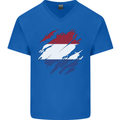 Torn Netherlands Flag Holland Dutch Day Football Mens V-Neck Cotton T-Shirt Royal Blue