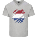Torn Netherlands Flag Holland Dutch Day Football Mens V-Neck Cotton T-Shirt Sports Grey