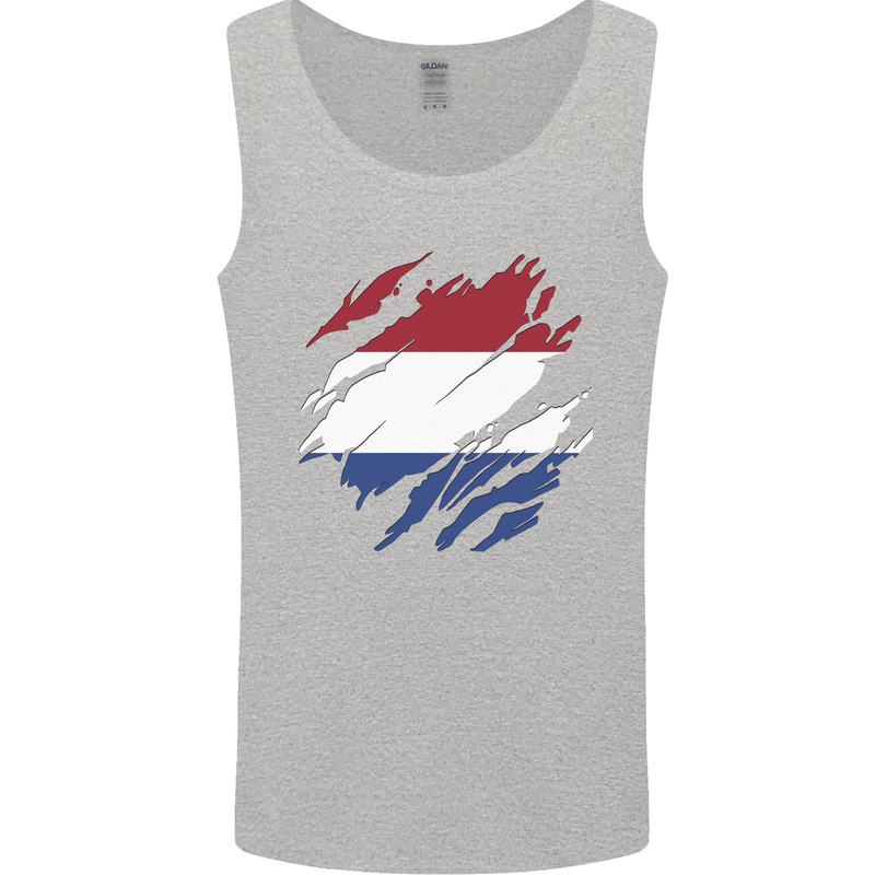 Torn Netherlands Flag Holland Dutch Day Football Mens Vest Tank Top Sports Grey