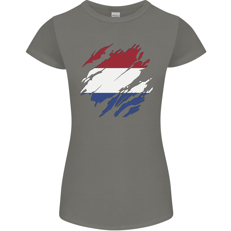 Torn Netherlands Flag Holland Dutch Day Football Womens Petite Cut T-Shirt Charcoal