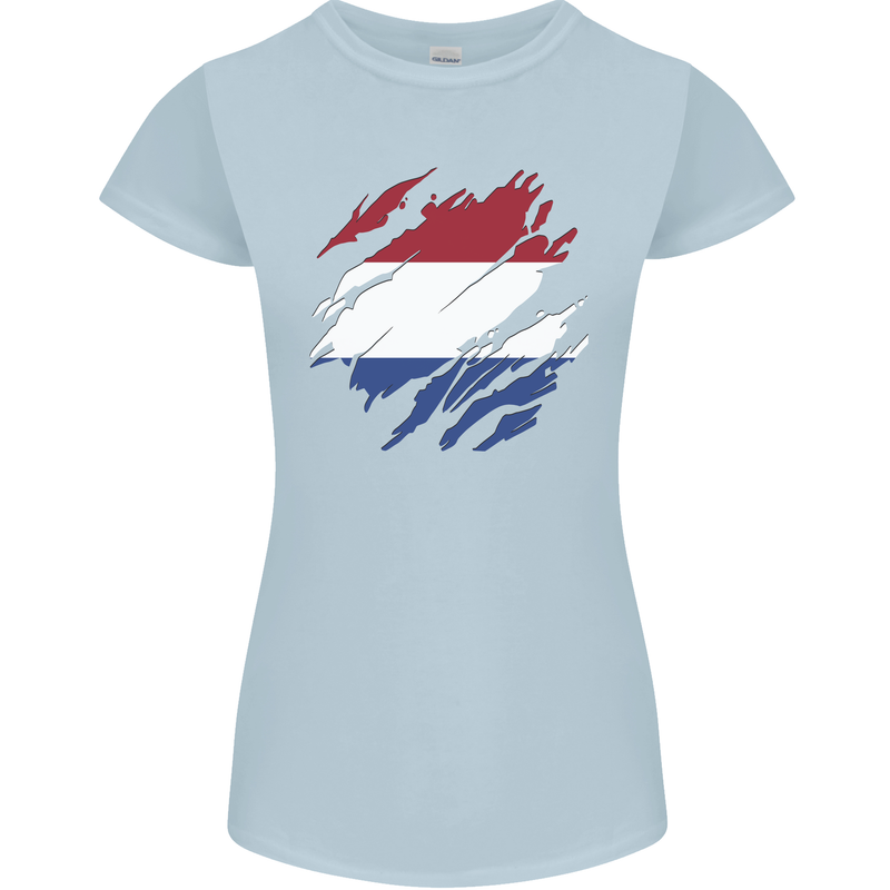 Torn Netherlands Flag Holland Dutch Day Football Womens Petite Cut T-Shirt Light Blue
